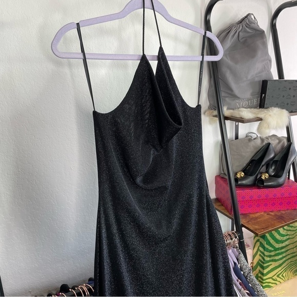 DAVID Meister Black Backless Drape Spaghetti Strap Halter Slinky Maxi Dress - Picture 2 of 9